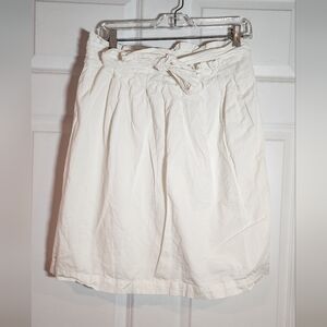 Blancs Monteaux Paris White Cotton Blend Tie Front Knee Length Skirt Side Zipper